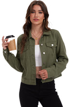 Andy & Natalie Women's Denim Jackets Trendy Long Sleeve Basic Button Down Crop Jean Cadet Green Large