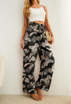 Iwollence Women Plus Size Palazzo Pants - 35 Black Palm Leaf
