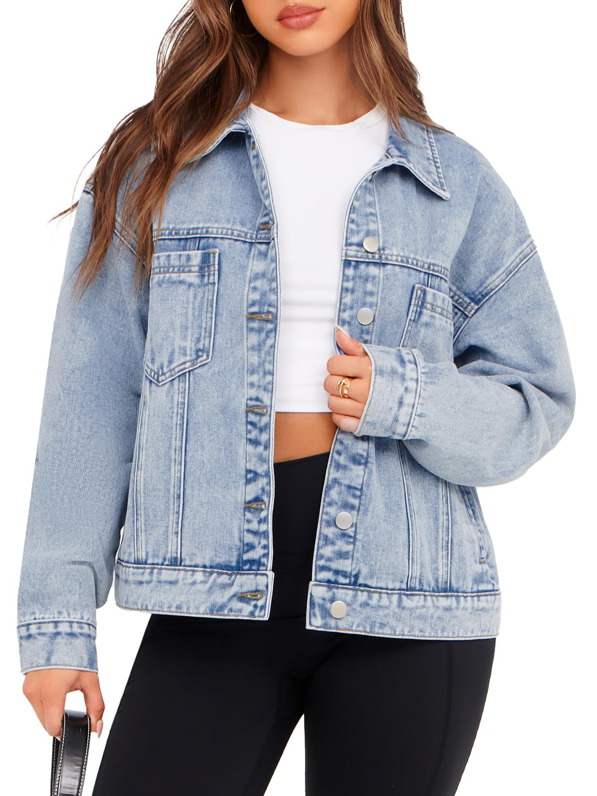 Glamaker Womens Cloths Oversized Jean Jacket Casual Long Sleeve Button Down Denim Fall Coat (light Blue M)