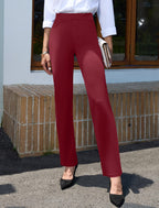 Keriffe Women's Stretchy Yoga Dress Pants Straight-Leg Work - Wine Red