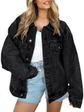 Automet Women's Button Down Oversized Jeans Jacket With Pockets - Black