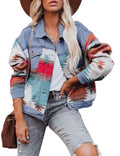 Women's Lumister Aztec Denim Jacket Distressed Lapel Long Sleeve Vintage Button Down Shacket(0007-orange-s)