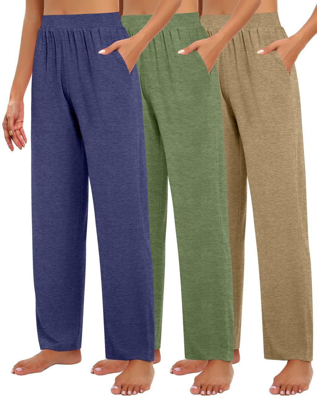 Huukeay 3 Pack Women's Lounge Pants Cozy Sweatpants Large Mocha Pea