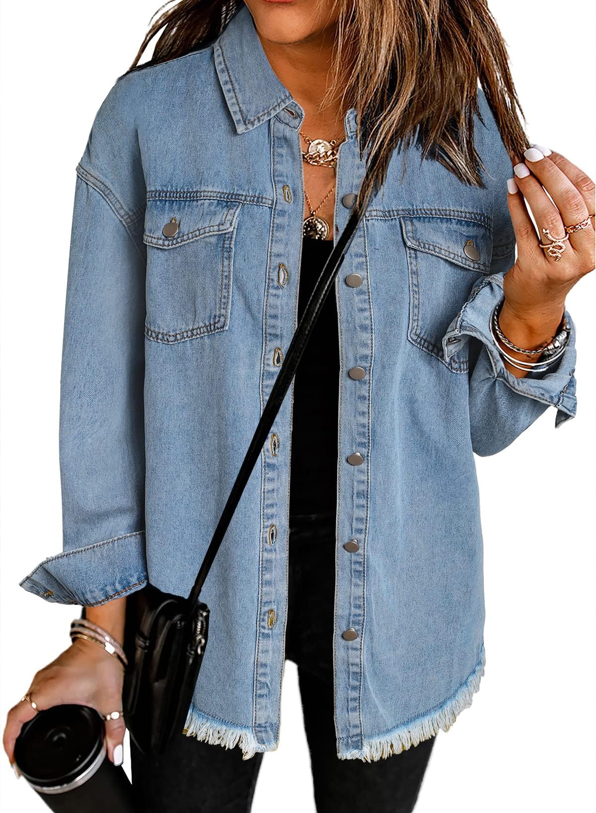Dokotoo Fall Outfits For Women 2026 Button Down Jean Jacket Light Blue XL - Sky