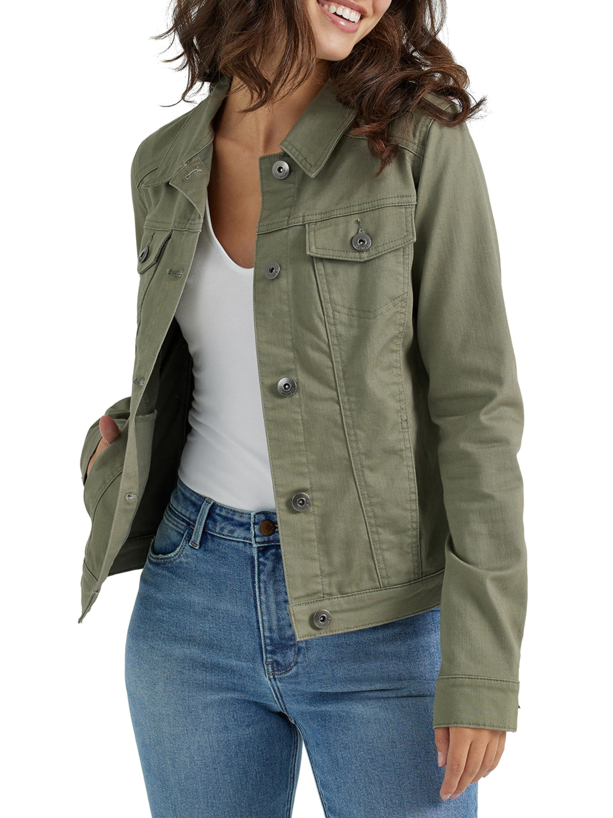 Wrangler Authentics Women's Stretch Denim Jacket, Olive, Large