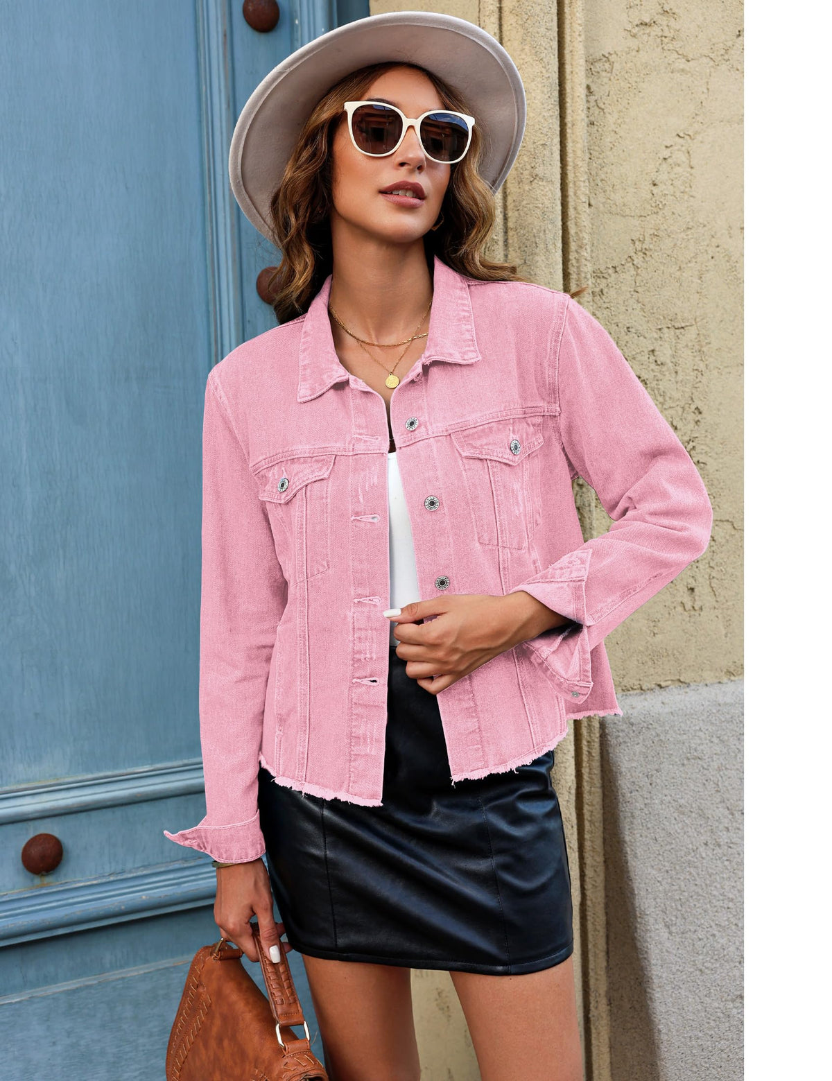 Luvamia Womans Jacket Lightweight Jean Pink Blazer For Women Womens Western Wear Oversized Denim Shirt Light Blush Small Fits Size 4 6