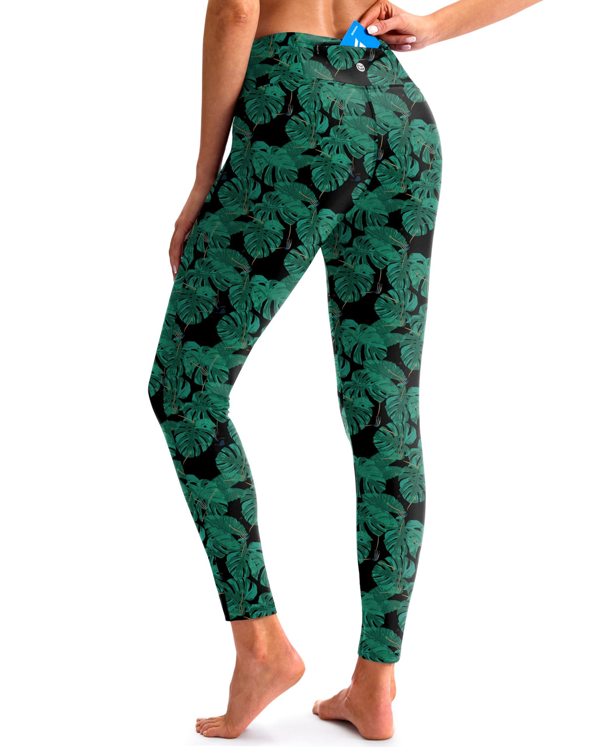 Swim Pants for Women Zipper Pocket UPF 50+ Leggings, Leaf, S