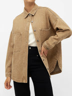 Emmiol Women Denim Shirts Oversized Long Sleeve Button Down Blouse Distresse Jean Jacket Fall Outfits 2026 Brown,2xl - C1 Brown