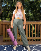 G4free Lounge Pants For Women High-Waist Loose Fit Grey Sage S Petite