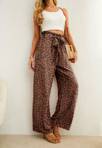 Iwollence Women Flowy Palazzo Pants Adjustable Knot High-Waist - Size Small
