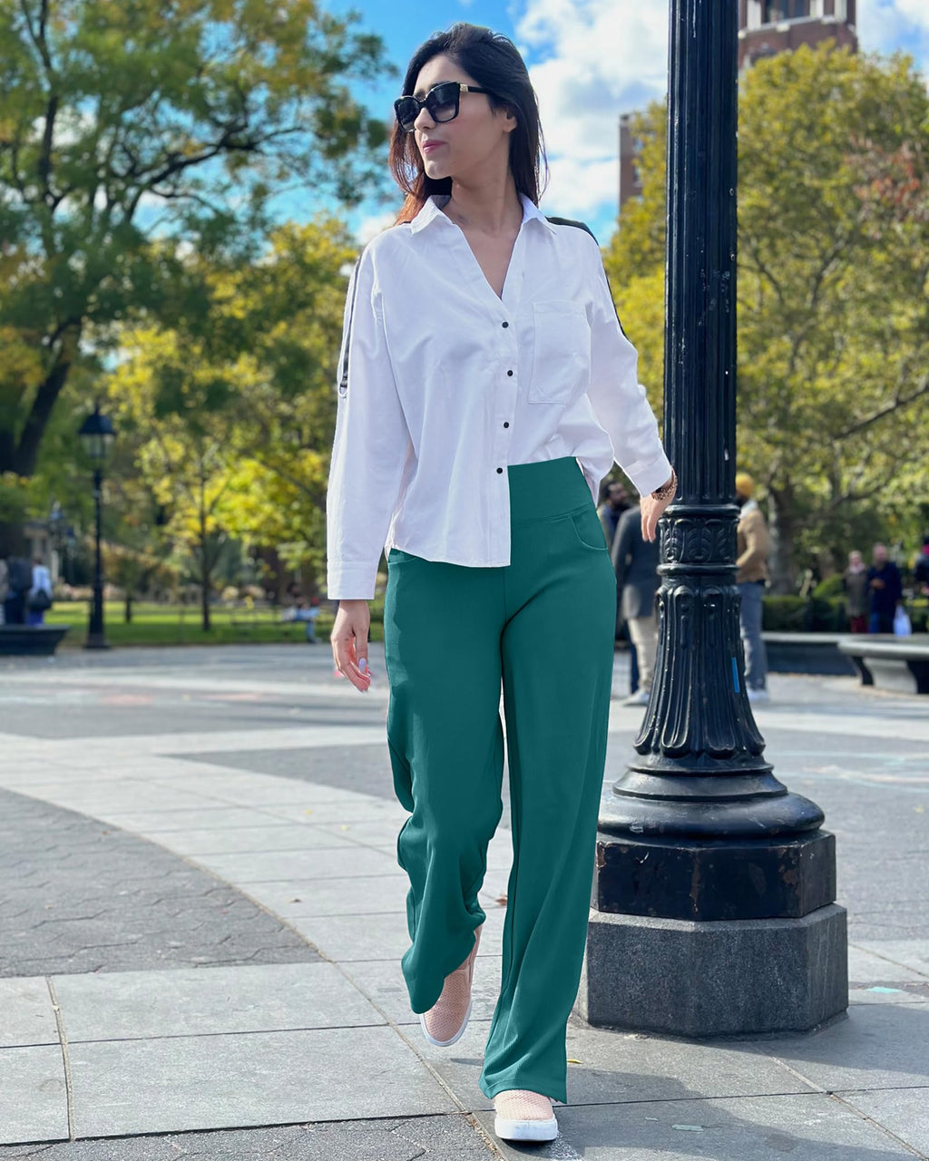 Promover Pants For Women With Pockets Stretch Relaxed Fit Teal Xl Tall