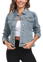 Miss Moly Women's Denim Jacket Classic Button Up Jean Grey Blue S