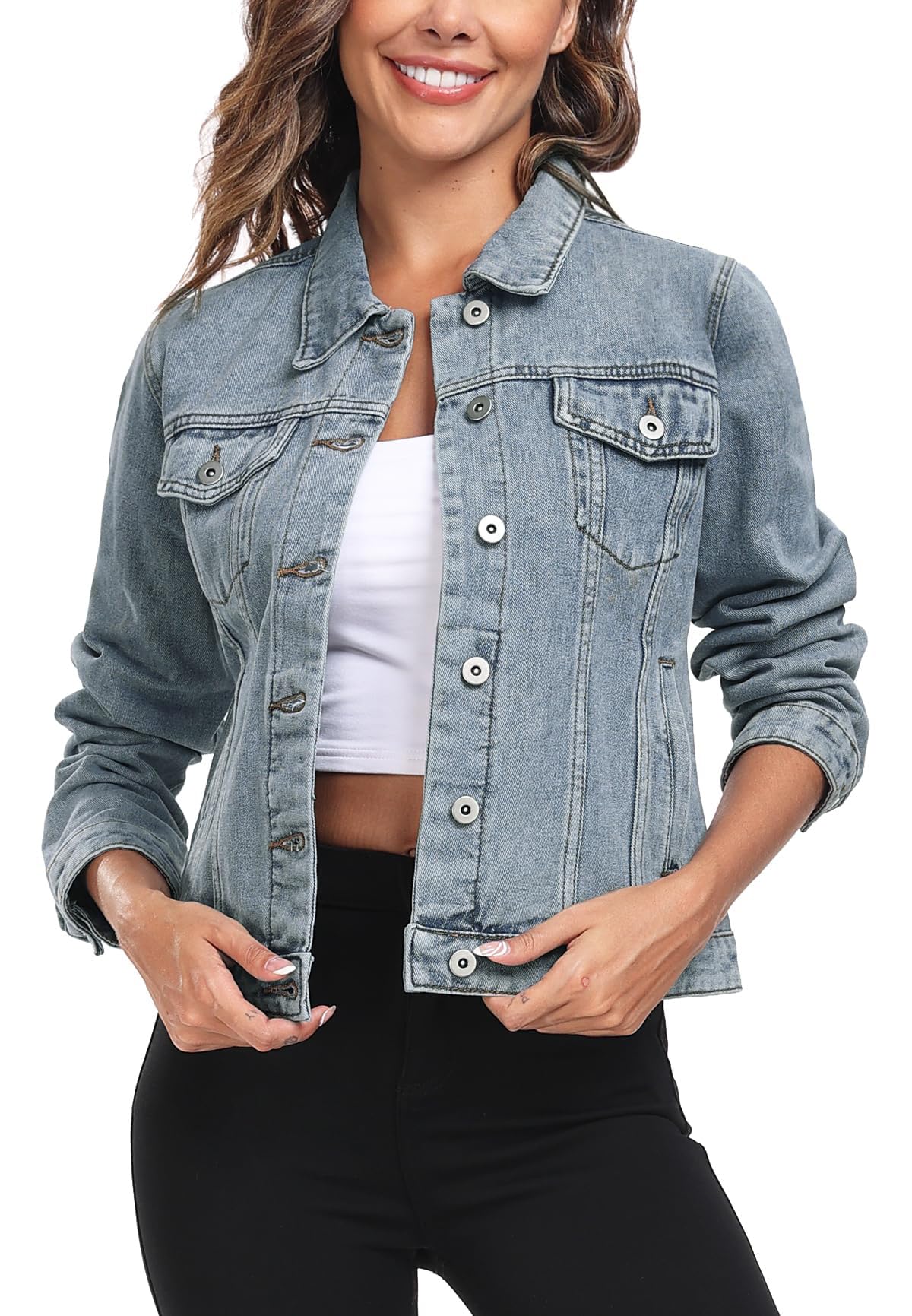 Miss Moly Women's Denim Jacket Classic Button Up Jean Grey Blue 2xl