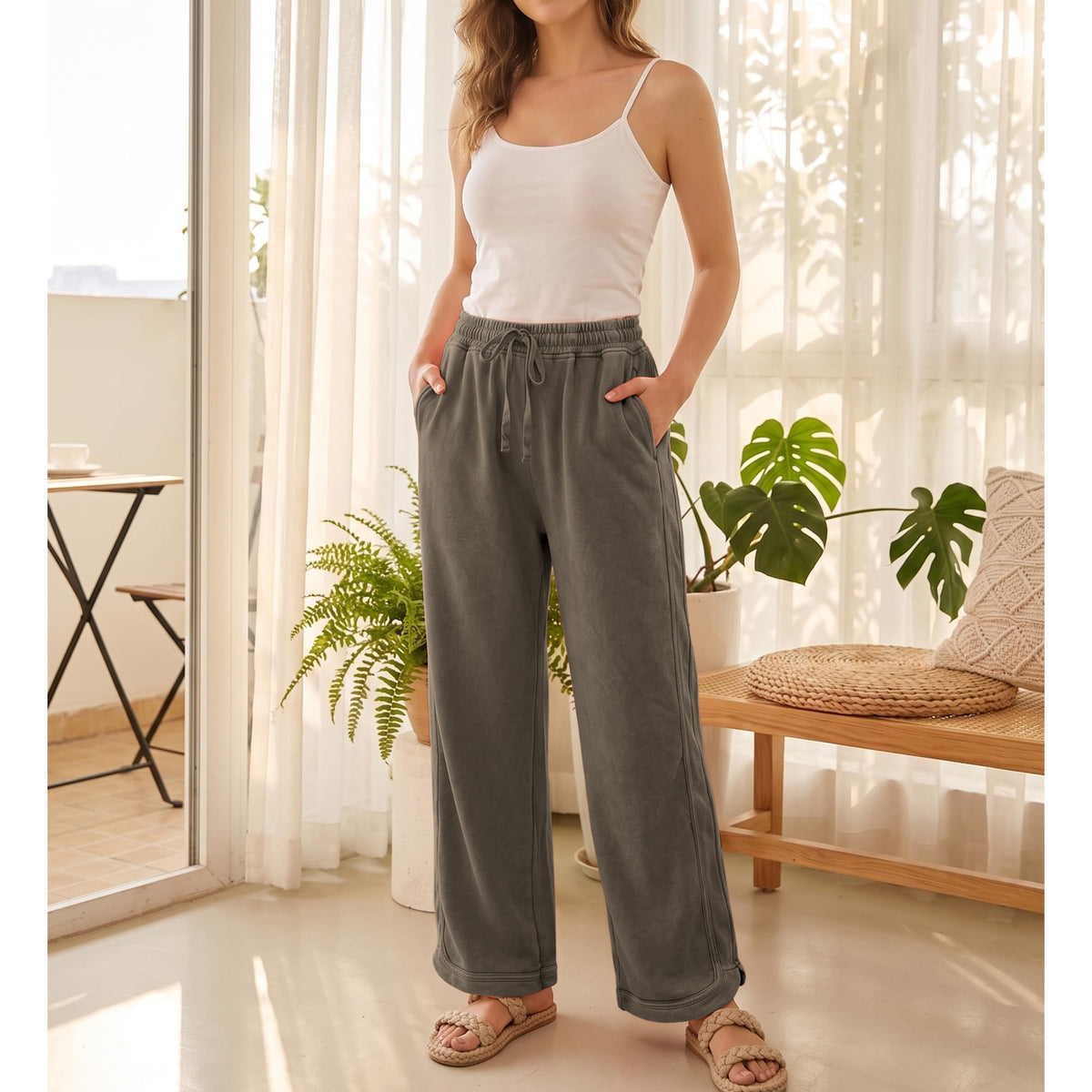Hixiaohe Women's Casual Wide-Leg Sweatpants High-Waist - Style 4