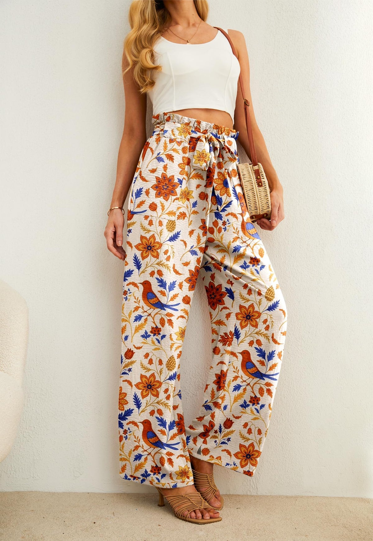 Iwollence Unique Adjustable Knot Palazzo Pants - 49 Ac Orange Blue