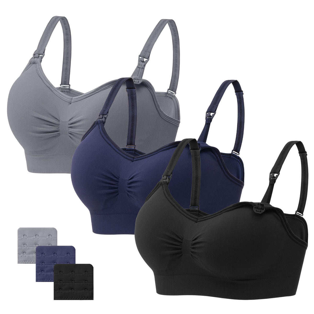Angelhood Women's Seamless Sleep ,breastfeeding with Remove Pads Extenders Pack of 3 Nursing Bra