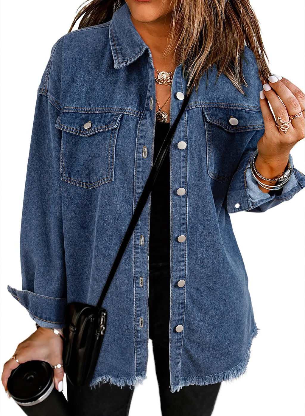 Dokotoo Womens Denim Top Button Down Shirt Jean Jacket With Pocket Blue S -