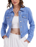 Andy & Natalie Women's Denim Jackets Trendy Long Sleeve Basic Button Down Crop Jean Cornflower Blue X-large