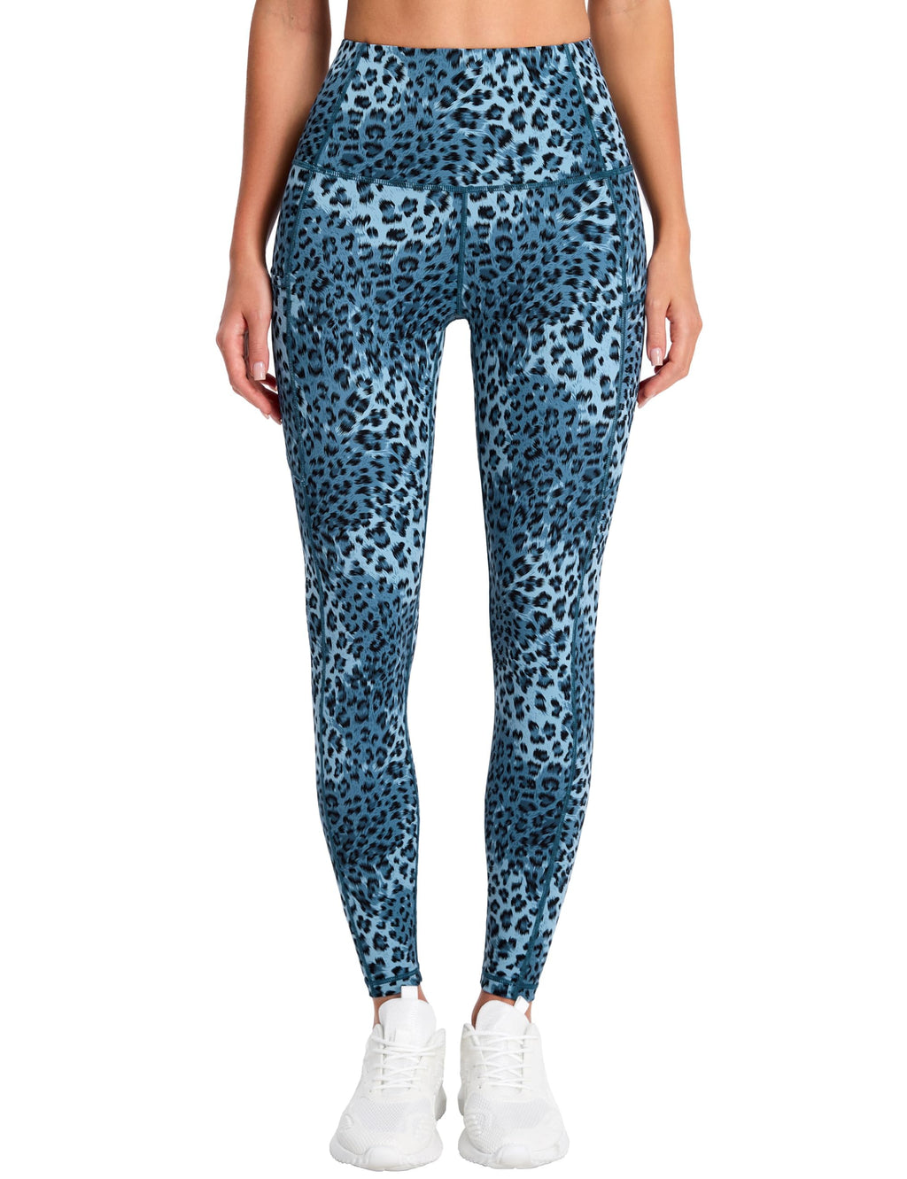 The Gym People Women's Thick High-Waist Yoga - Light Blue Leopard