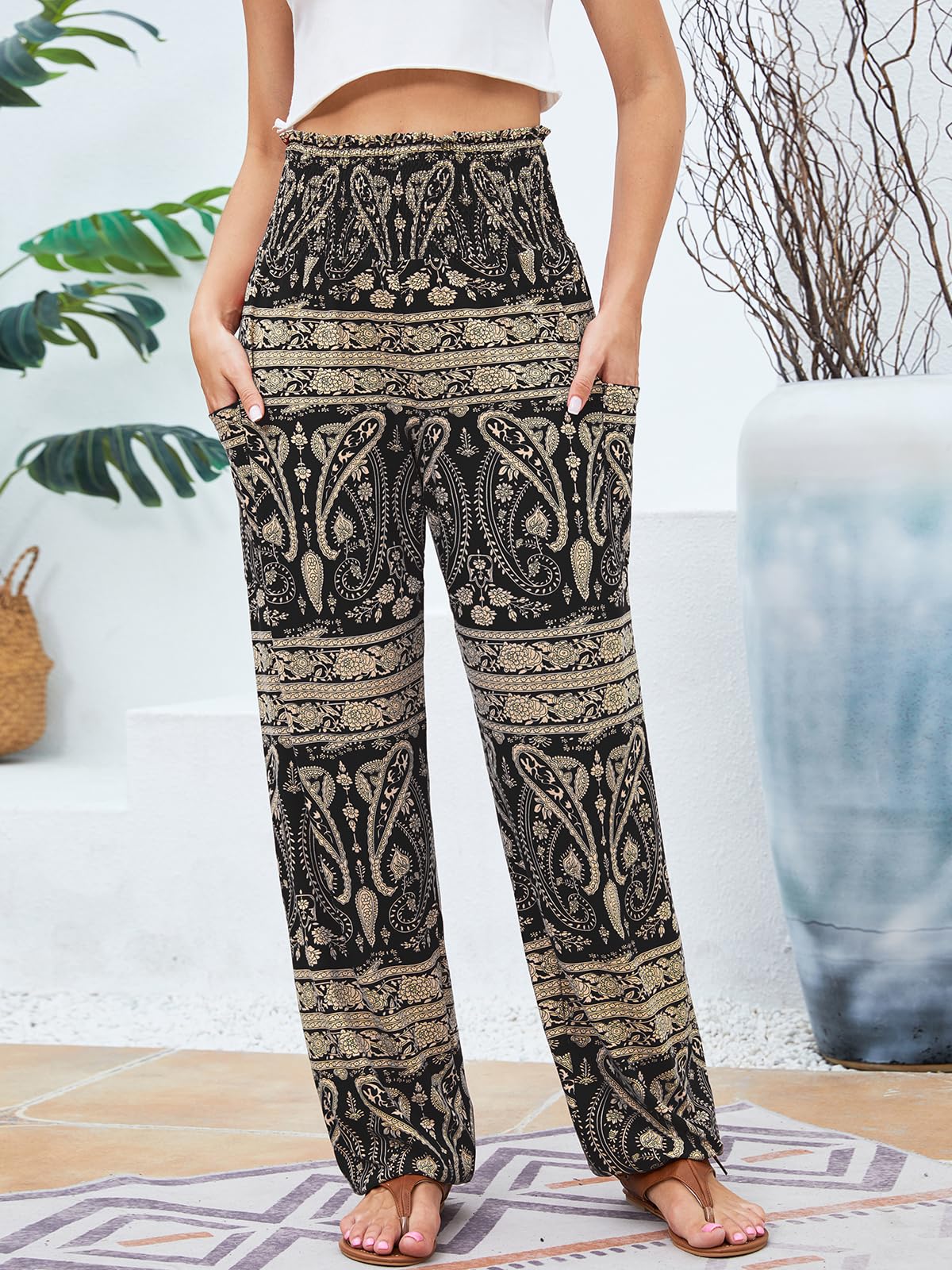 Qianxizhan Women's Harem Pants High-Waist Yoga Boho - Style 12