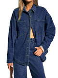 Emmiol Women Denim Shirts Oversized Long Sleeve Button Down Blouse Distresse Jean Jacket Fall Outfits 2026 Deep Blue,2xl