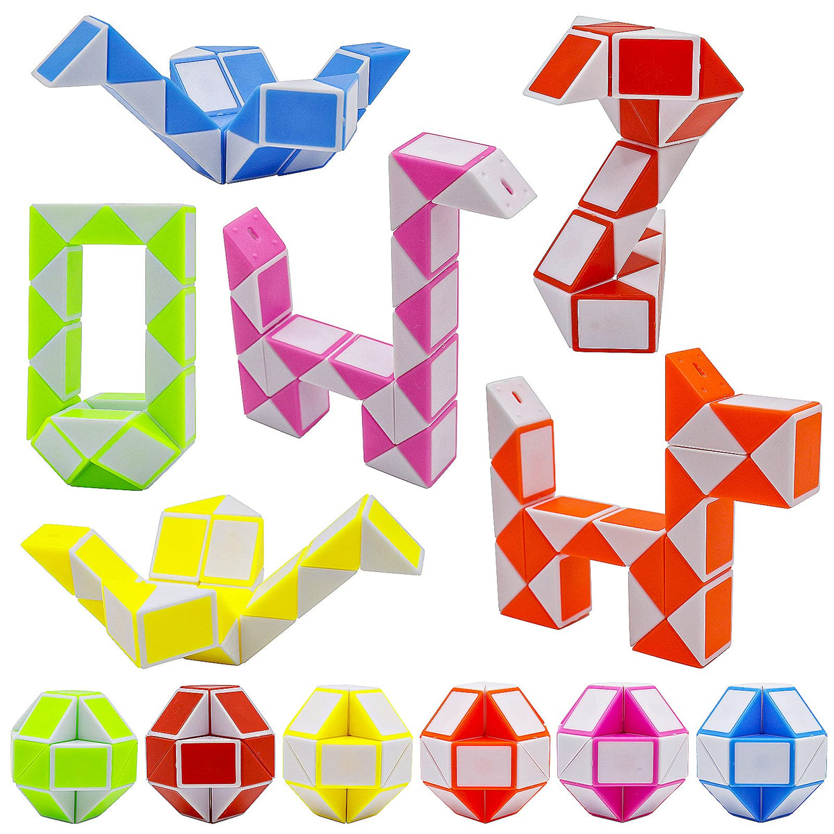 12 Pack 24 Blocks Mini Fidget Snake Cube Mini Twist Puzzle Cubes Magic Speed Cubes Toy for Kids Party Bag Fillers, Party Supplies