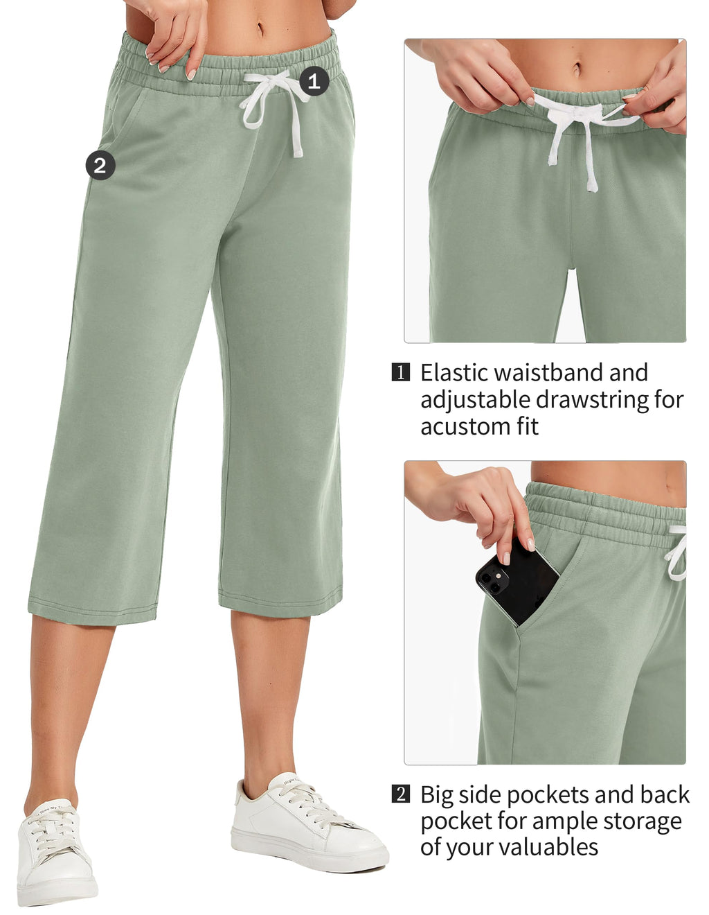 Specialmagic Women's Capri Pants Cotton Sweatpants Mint 2xl