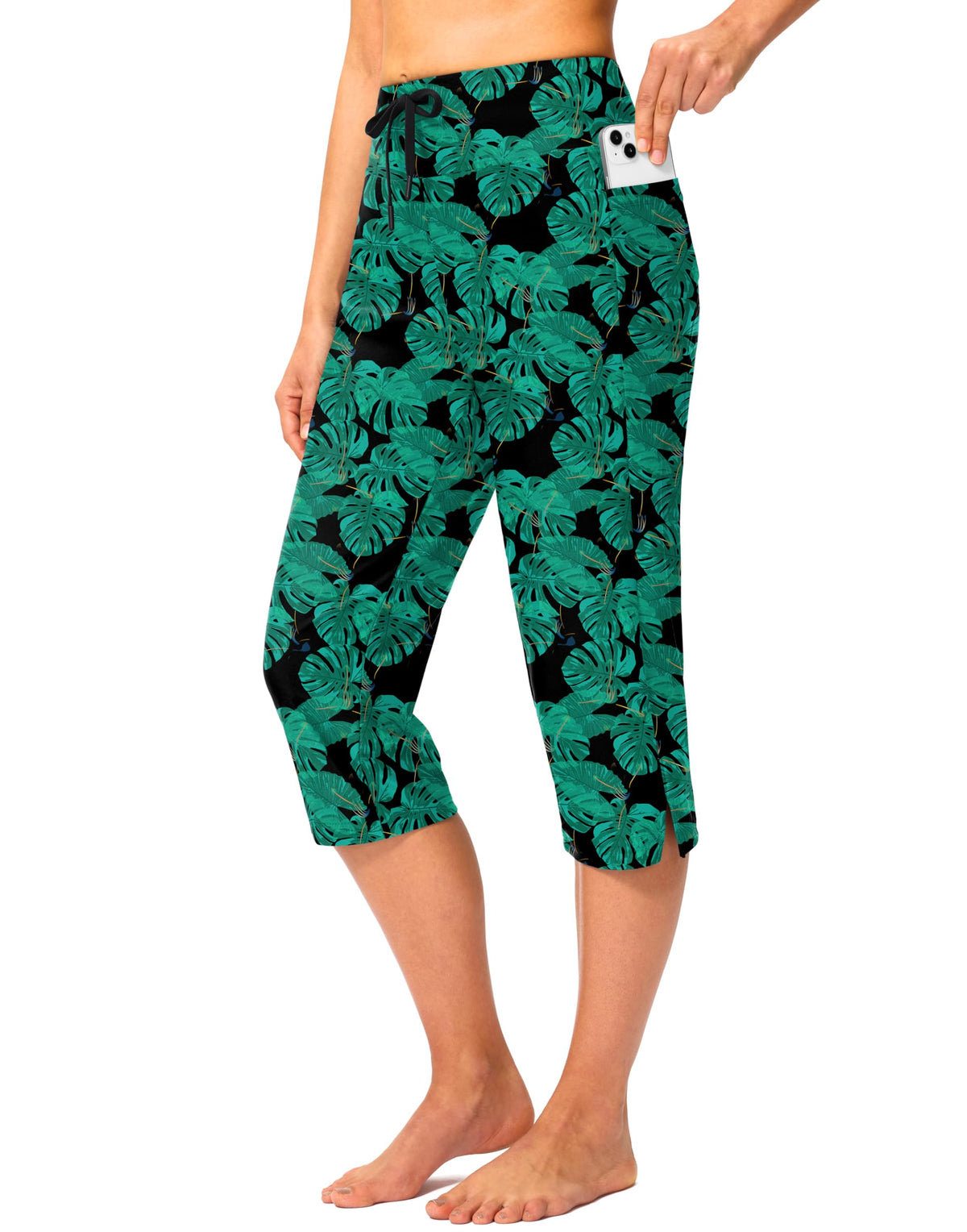 Viodia 18'' Women's Swim Capris Pants Quick Dry with Pockets Leaf 2XL