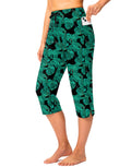 Viodia 18'' Women's Swim Capris Pants Quick Dry with Pockets Leaf S