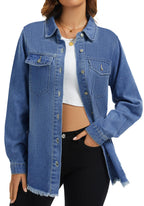 Bosmeer Women's Jean Jacket Plus Size Long Sleeve Denim Button Down Shirt Classic Vintage Shackets For Women Spring Outfits - Nightfall Blue