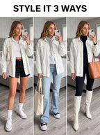 Dokotoo Western Outfits For Women Oversized Jean Jacket With Pocket White M - B4