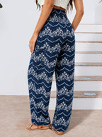 Qianxizhan Women's Harem Pants High-Waist Yoga Boho - Royalblue Flower