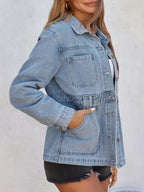 Tankaneo Womens Denim Jacket Distressed Jean Oversized Shacket - Baby Blue