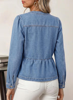 Dokotoo Cropped Jean Jacket Women Fashion Spring Summer Button Down Long Sleeve Cinched Waist Crop Denim Jackets For Rodeo Western Country
