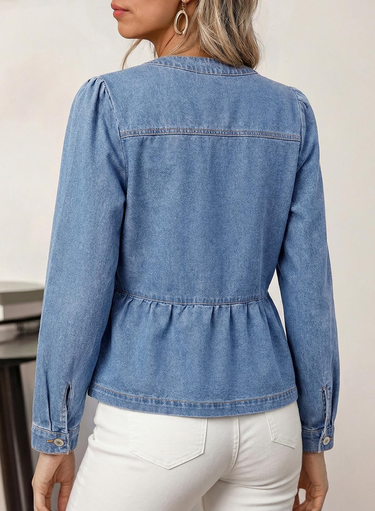 Dokotoo Cropped Jean Jacket Women Fashion Spring Summer Button Down Long Sleeve Cinched Waist Crop Denim Jackets For Rodeo Western Country