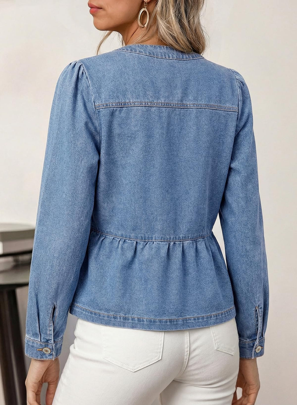 Dokotoo Cropped Jean Jacket Women Fashion Spring Summer Button Down Long Sleeve Cinched Waist Crop Denim Jackets For Rodeo Western Country