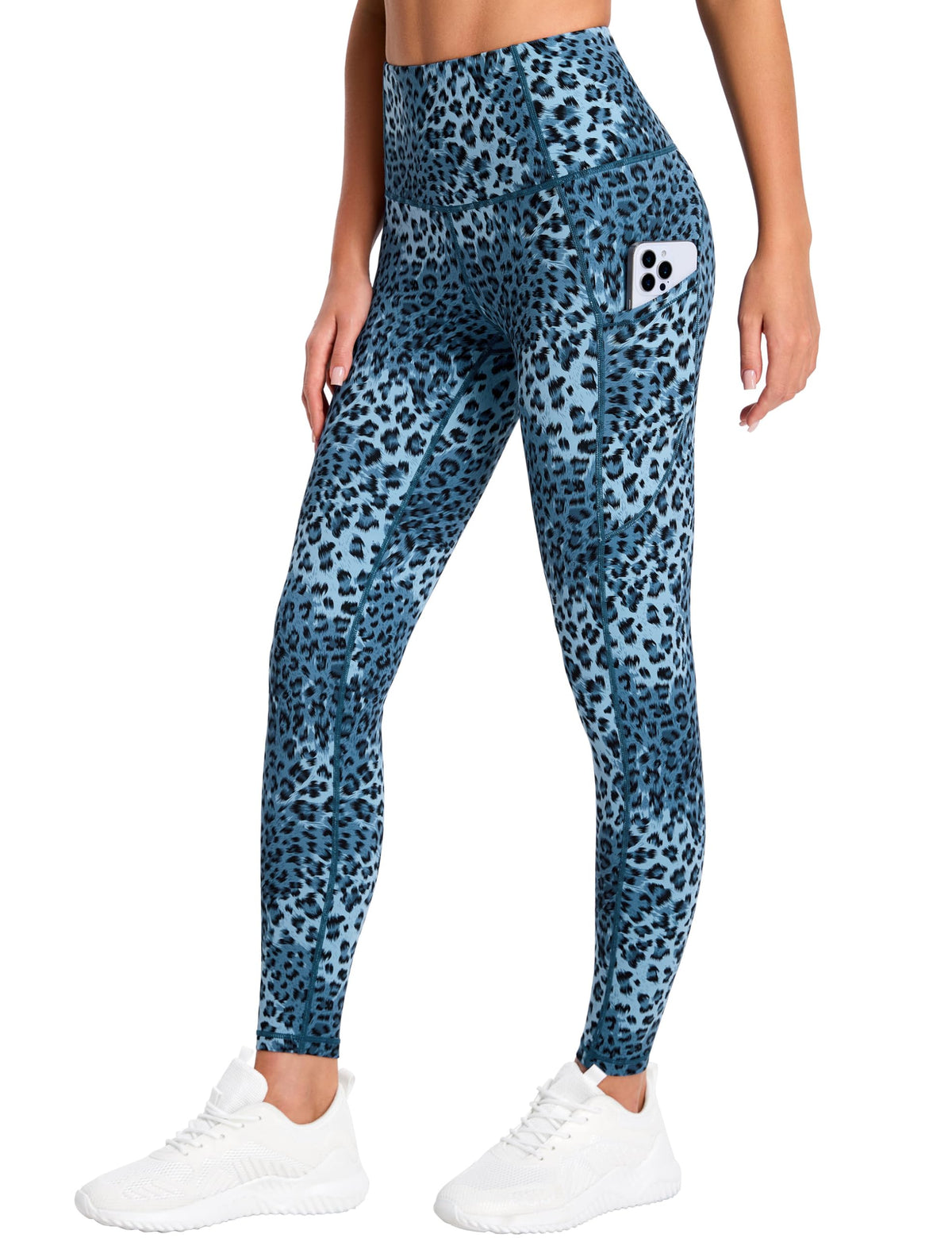 The Gym People Women's Thick High-Waist Yoga - Light Blue Leopard