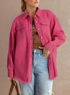 Dokotoo Fall Outfits For Women 2026 Button Down Jean Jacket Hot Pink XL - A
