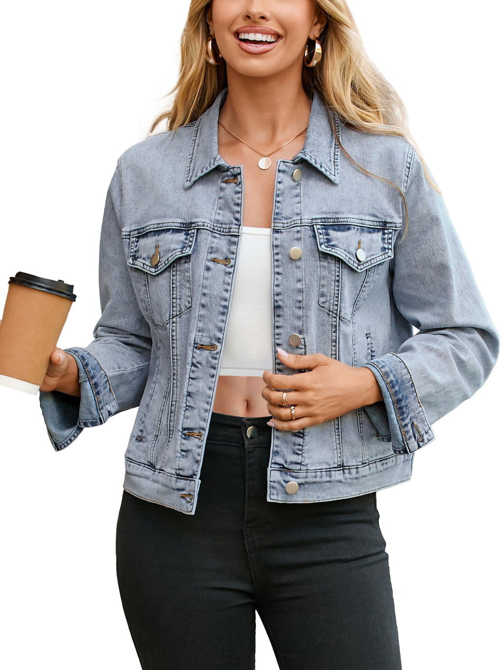 Glamaker Womens Denim Jacket 2026 Long Sleeve Cropped Lightweight Button Up Jean Shacket Sping Coats Western Outfits With Pockets(light