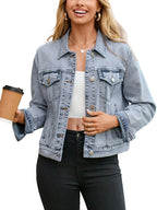 Glamaker Womens Denim Jacket 2026 Long Sleeve Cropped Lightweight Button Up Jean Shacket Sping Coats Western Outfits With Pockets(light