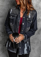 Dokotoo Jean Jacket Women Distressed Boyfriend Denim Black 2xl - C1