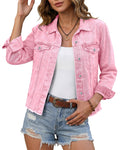 Luvamia Light Jackets For Women Shirt Jacket Pink Shacket Jean Shirts Denim 90s Button Up Blush Large Fits Size 12 14