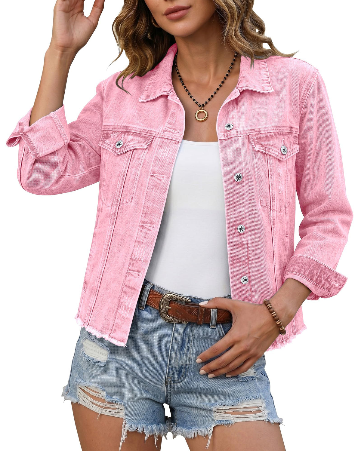 Luvamia Light Jackets For Women Shirt Jacket Pink Shacket Jean Shirts Denim 90s Button Up Blush Large Fits Size 12 14