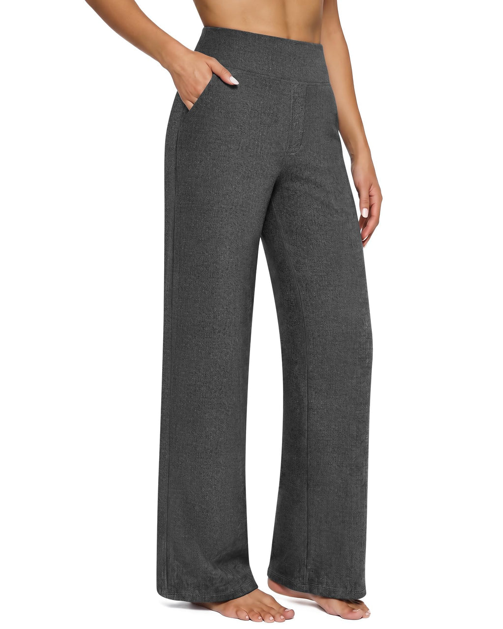 G4free Wide-Leg Pants For Women With Pockets High-Waist Gray Tweed L