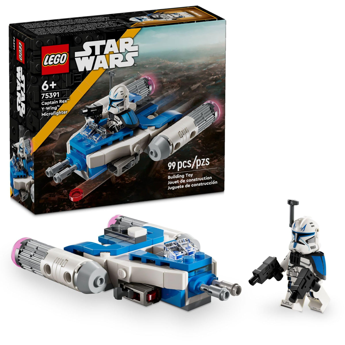 LEGO Star Wars: The Clone Wars Captain Rex Y-Wing Microfighter Building Set, Collectible Star Wars Y-Wing Toy for Kids with Captain Rex Minifigure, Gift for Boys & Girls Ages 6 and Up, 75391
