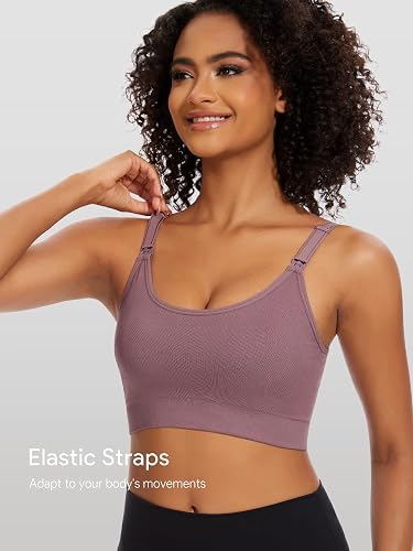 Angelhood Women's's Non-padded Bralette Convenient Breastfeeding Full Coverage Wirefree Support Everylife Sport Sleep Mauve Nursing Bra