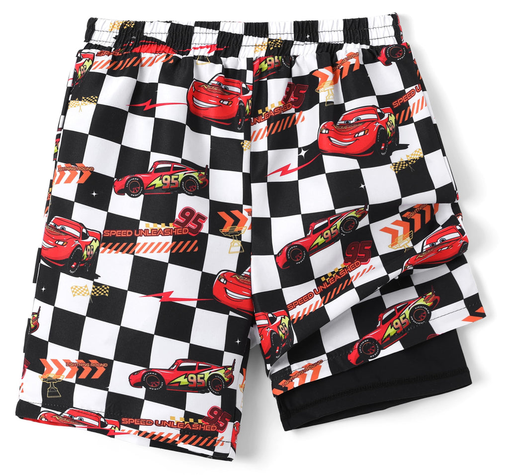 Disney Cars Lightning Mcqueen Little Boys Rash Guard Swim Trunks Compression Summer Swim Shorts Kids Swimsuit Black Swimwear UPF 50+Swimming Trunk Surf Bathing Suit Pool Party Sea Board Short 4-5 Year