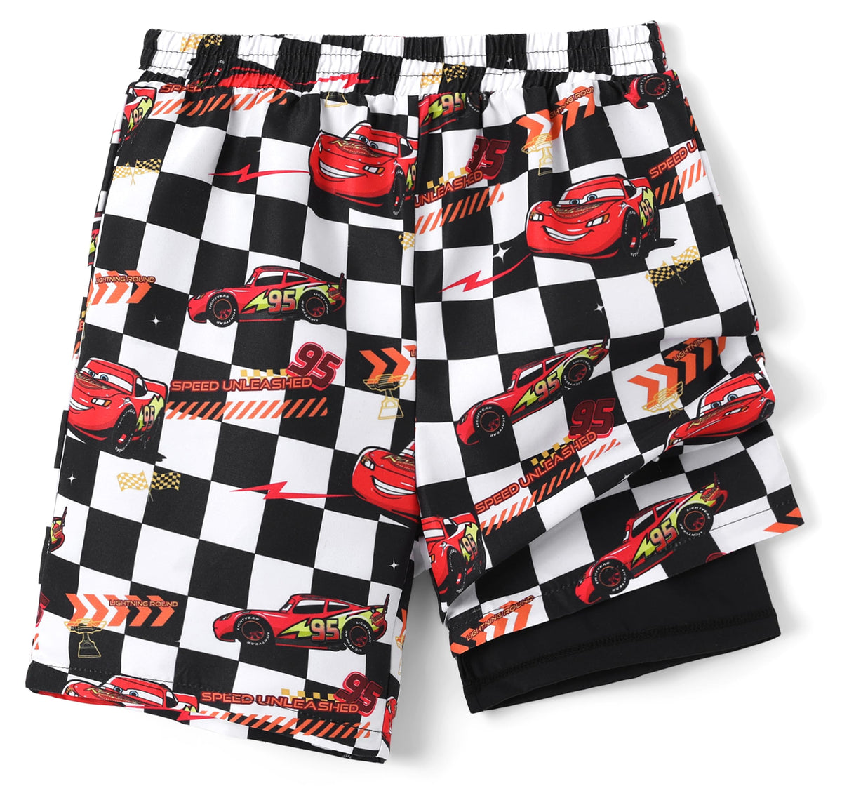 Disney Cars Lightning Mcqueen Little Boys Rash Guard Swim Trunks Compression Summer Swim Shorts Kids Swimsuit Black Swimwear UPF 50+Swimming Trunk Surf Bathing Suit Pool Party Sea Board Short 4-5 Year