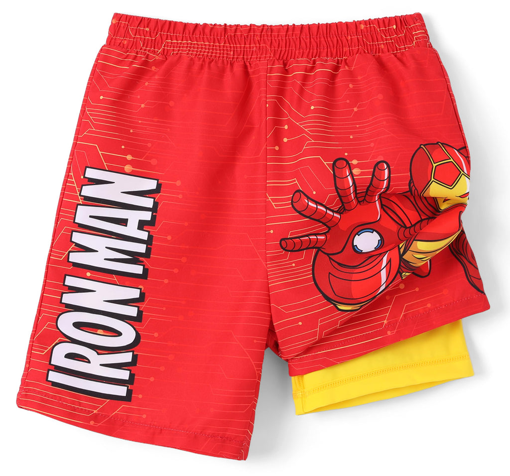 Disney Marvel Avengers Iron Man Little Boys Rash Guard Swim Trunks Compression Summer Swim Shorts Kids Swimsuit Red Swimwear UPF 50+Swimming Trunk Surf Bathing Suit Pool Party Sea Board Short 4-5 Year