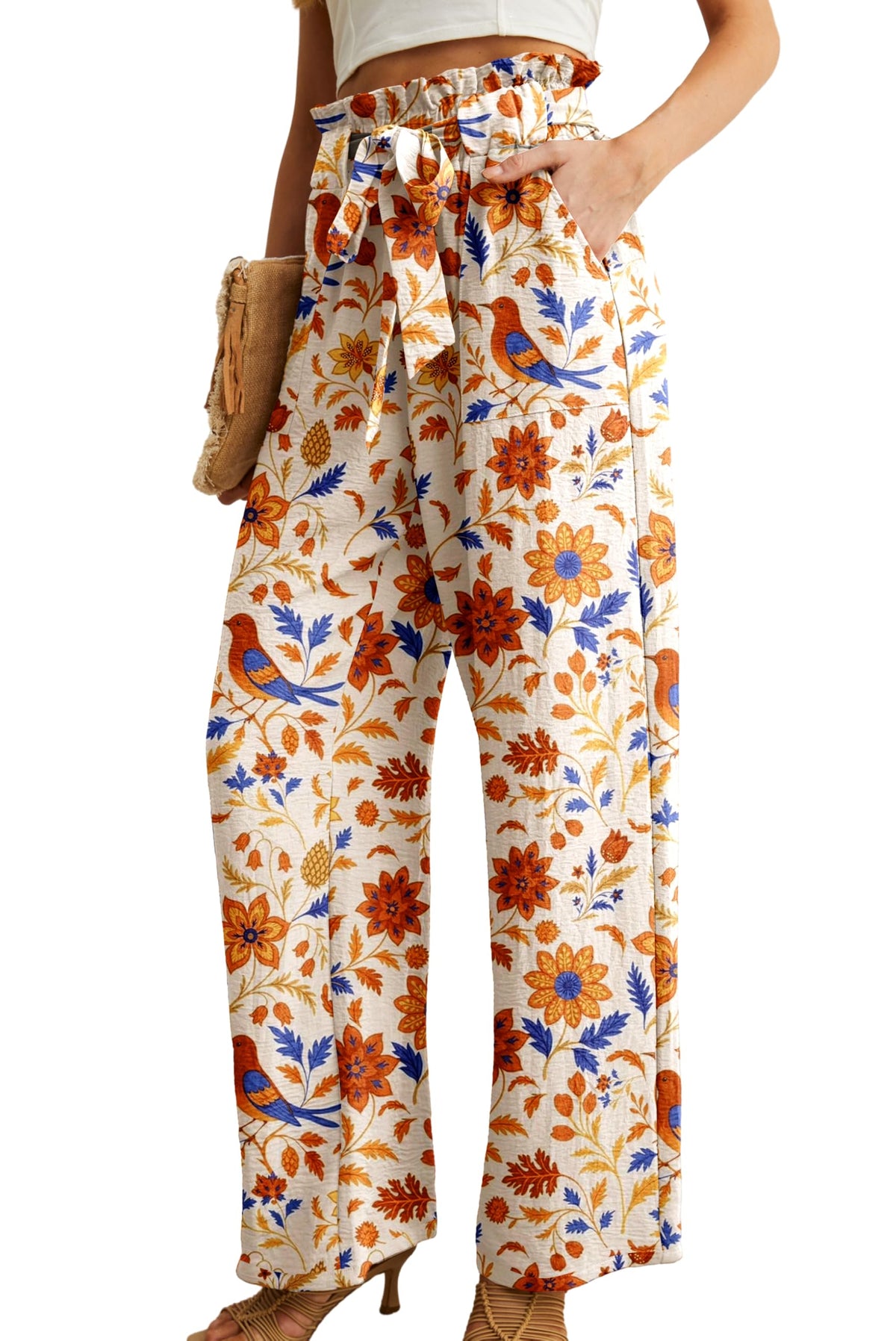 Iwollence Unique Adjustable Knot Palazzo Pants - 49 Ac Orange Blue